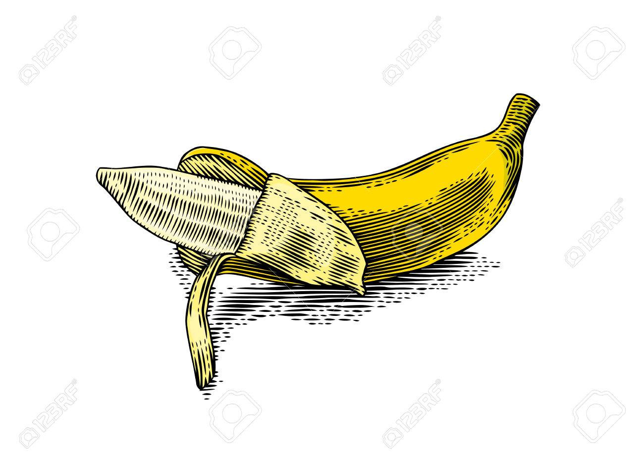 Tekening Van Geïsoleerde Gele Gedeeltelijk Gepelde Banaan Op De  Populair Beste  Banaan Tekening   Beste  Banaan Tekening